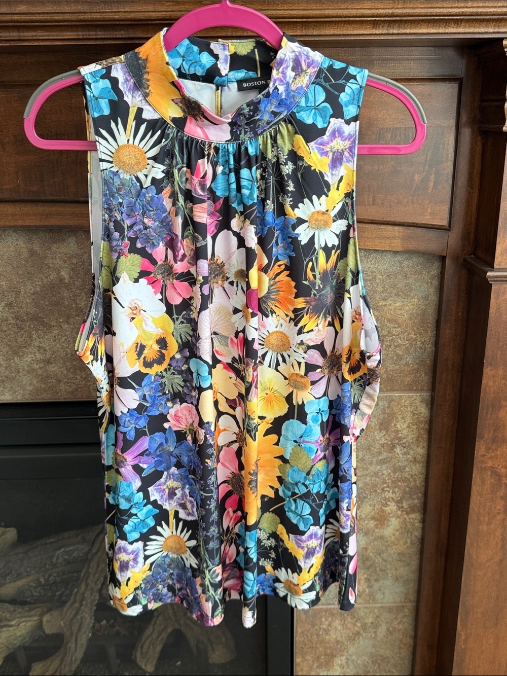 Gorgeous vibrant colorful floral mock neck sleeveless top XL bold Boston Proper